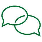 Two intertwined green speech bubbles