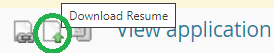 The 'download resume' icon in MyTrack is a page with a green arrow pointing upwards
