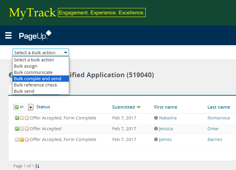Bulk compile and send checkboxes in MyTrack