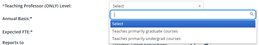 Drop down options for the teaching professor field