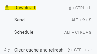 Download options from the gear menu in Enhanced Reporting