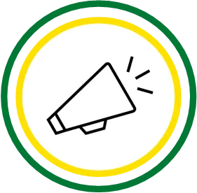 megaphone icon in green and yellow circles