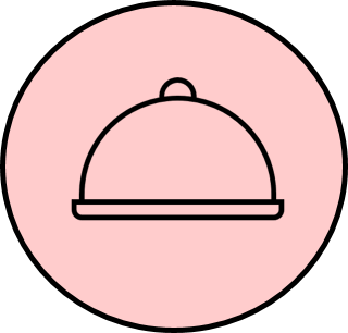 salmon colored circle with an outline of a covered food serving tray inside