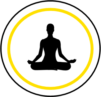 Circle outline with a figure in a yoga pose in the middle