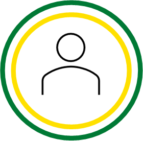 green outer circle yellow inner circle with outline of a person on the inside 