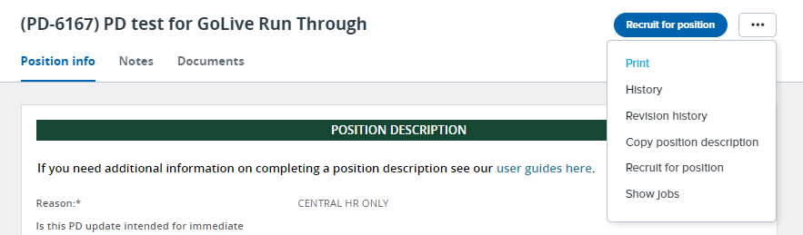 Print button on the position description in MyTrack