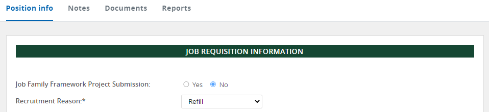 Requisition tabs from the MyTrack requisition.