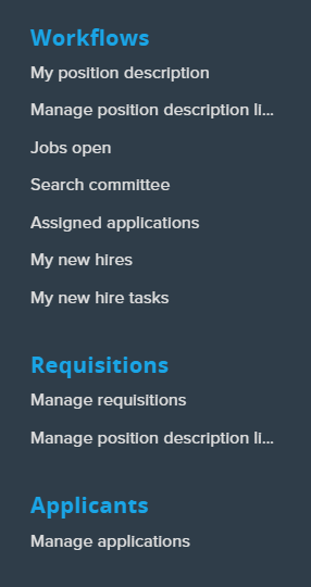 Hamburger menu with Search Committee option