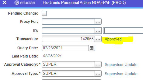Screenshot approved EPAF confirmation message in Banner.